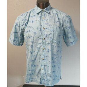 Mens Clearwater Outfitters Marlin‎ Fish All Over Print Size L Blue Button Shirt